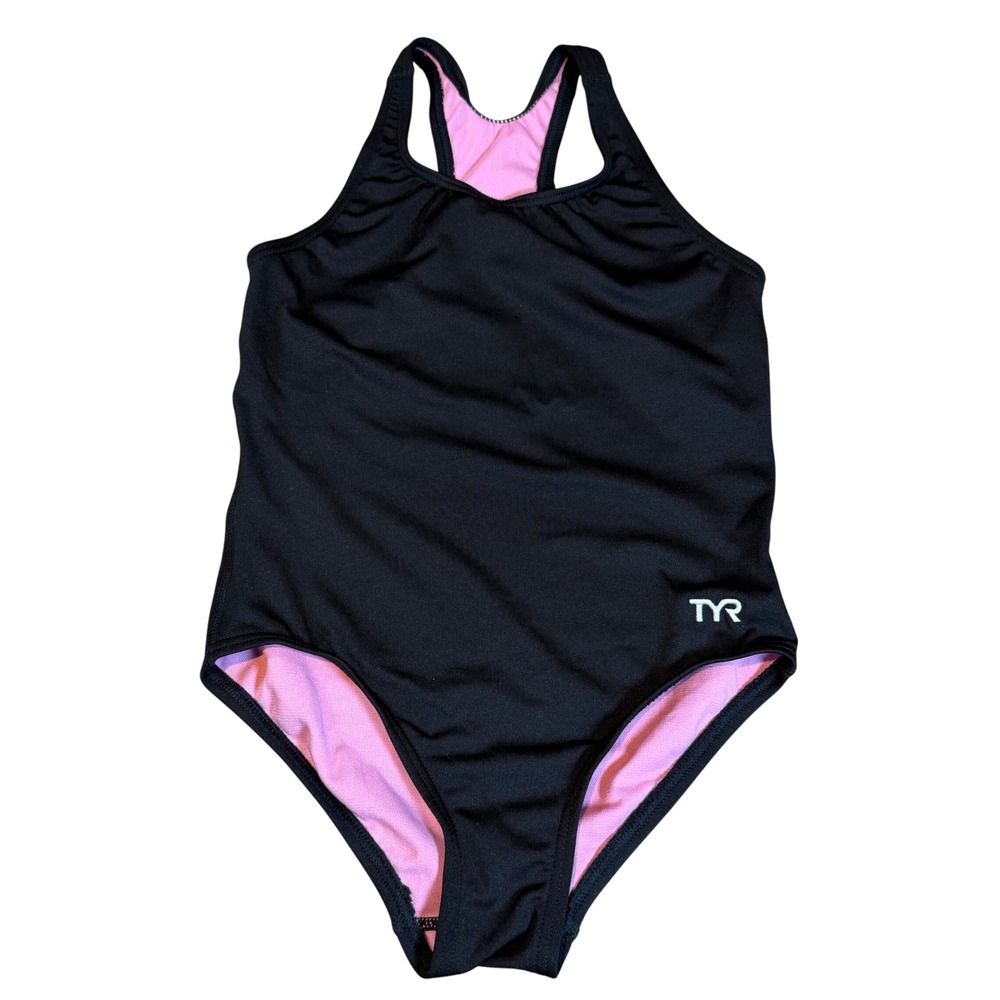 TYR Girls Ella Maxfit One Piece Swimsuit Black Pink Durafast Elite MGSO7Y M 7/8